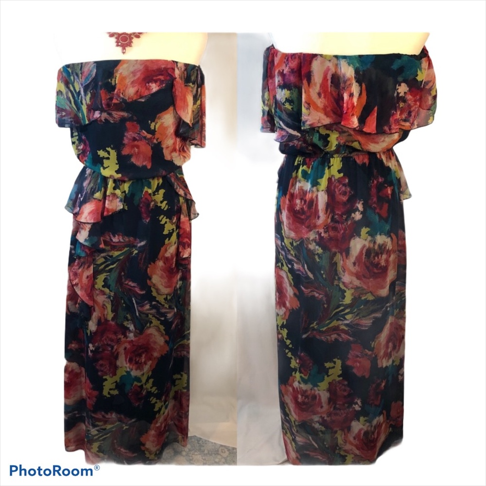 BOGO🖤 RUBBER DUCKY FLORAL STRAPLESS MAXI RUFFLE